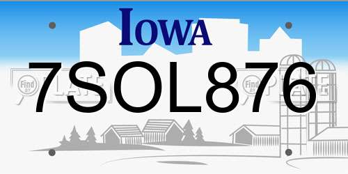 7SOL876 Iowa License Plate