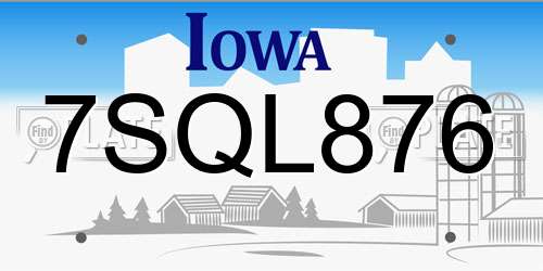7SQL876 Iowa License Plate