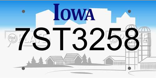 7ST3258 Iowa License Plate