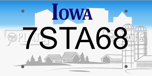 7STA68 Iowa License Plate