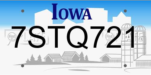 7STQ721 Iowa License Plate