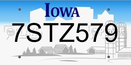 7STZ579 Iowa License Plate