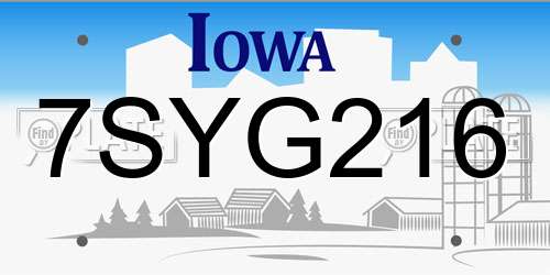 7SYG216 Iowa License Plate