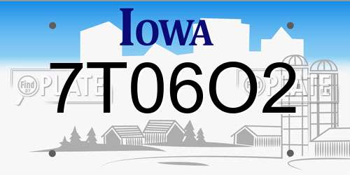 7T06O2 Iowa License Plate