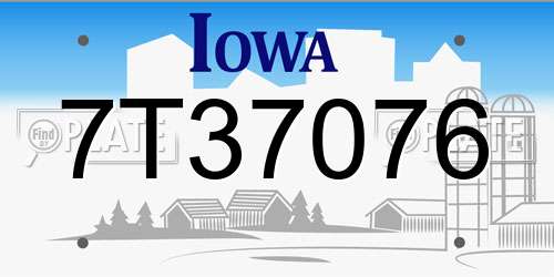 7T37076 Iowa License Plate