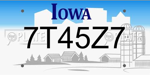 7T45Z7 Iowa License Plate