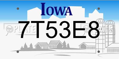 7T53E8 Iowa License Plate