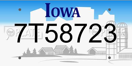 7T58723 Iowa License Plate