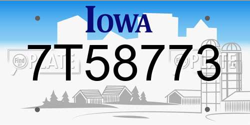 7T58773 Iowa License Plate