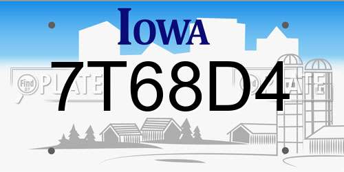 7T68D4 Iowa License Plate