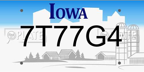 7T77G4 Iowa License Plate