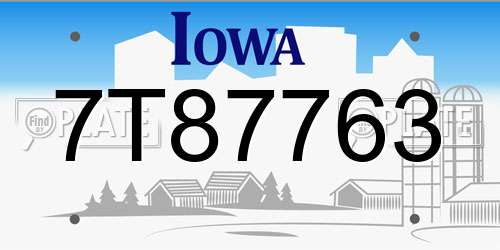 7T87763 Iowa License Plate