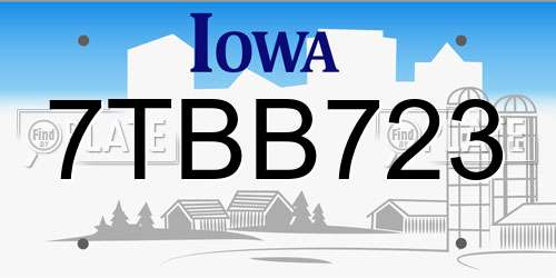 7TBB723 Iowa License Plate