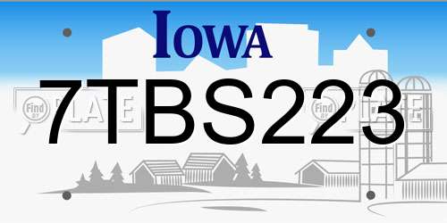7TBS223 Iowa License Plate