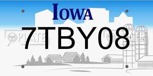 7TBY08 Iowa License Plate