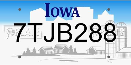7TJB288 Iowa License Plate