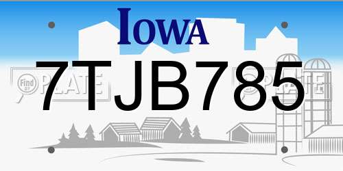 7TJB785 Iowa License Plate
