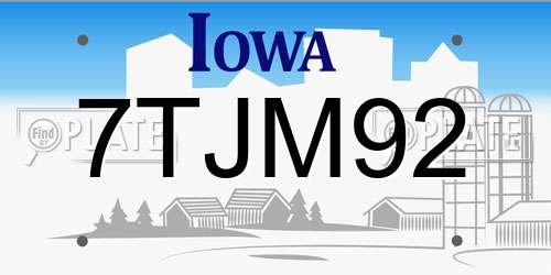 7TJM92 Iowa License Plate