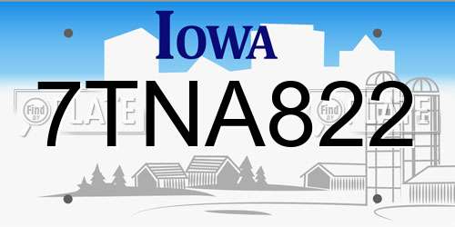 7TNA822 Iowa License Plate
