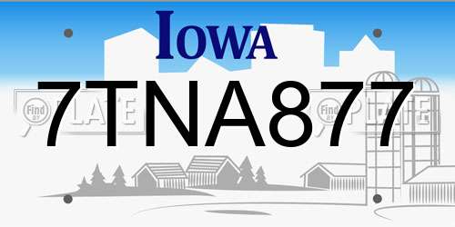 7TNA877 Iowa License Plate