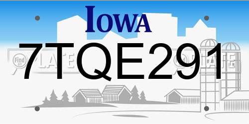 7TQE291 Iowa License Plate