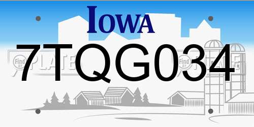 7TQG034 Iowa License Plate