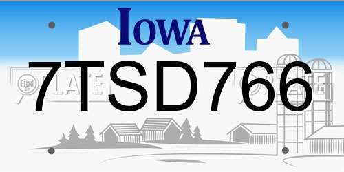 7TSD766 Iowa License Plate