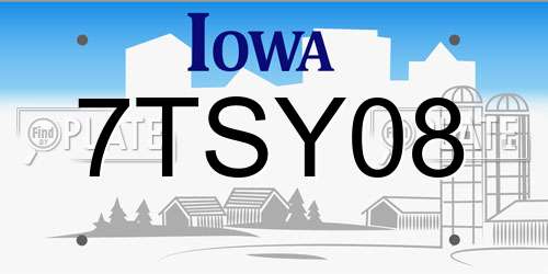 7TSY08 Iowa License Plate