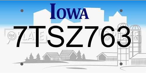 7TSZ763 Iowa License Plate