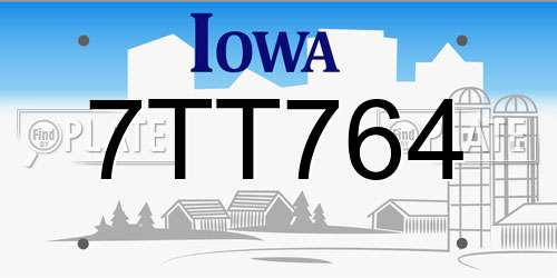 7TT764 Iowa License Plate