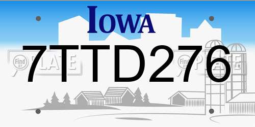 7TTD276 Iowa License Plate