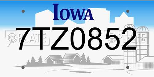 7TZ0852 Iowa License Plate