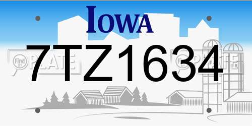 7TZ1634 Iowa License Plate