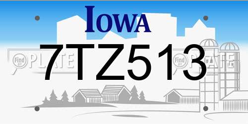 7TZ513 Iowa License Plate