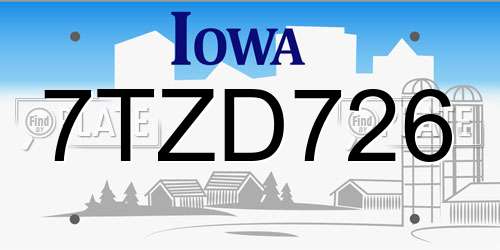 7TZD726 Iowa License Plate