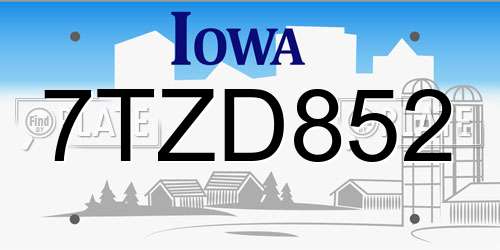 7TZD852 Iowa License Plate
