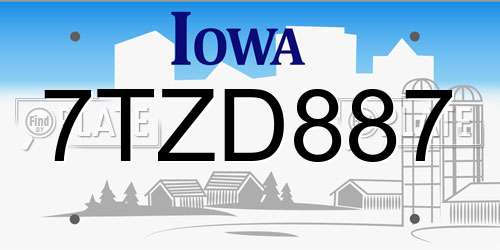 7TZD887 Iowa License Plate