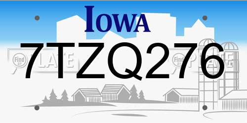 7TZQ276 Iowa License Plate