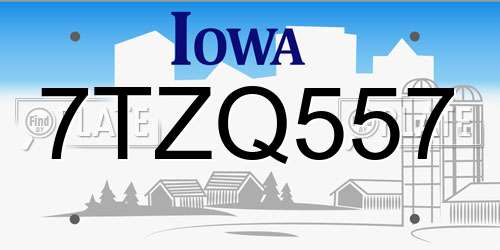 7TZQ557 Iowa License Plate