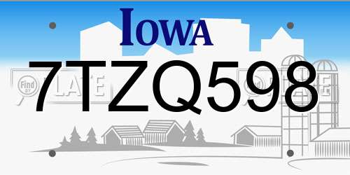 7TZQ598 Iowa License Plate