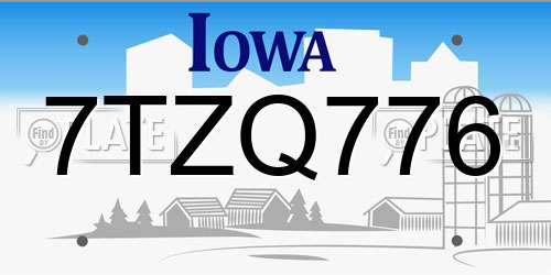 7TZQ776 Iowa License Plate
