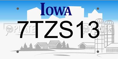 7TZS13 Iowa License Plate