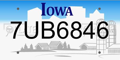 7UB6846 Iowa License Plate