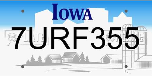 7URF355 Iowa License Plate