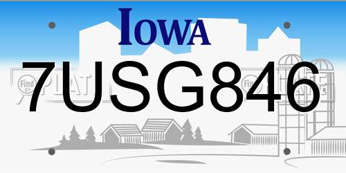 7USG846 Iowa License Plate
