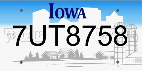 7UT8758 Iowa License Plate