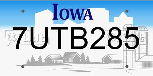 7UTB285 Iowa License Plate
