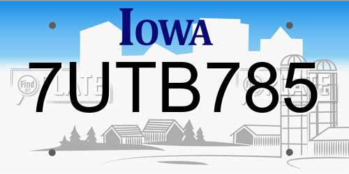 7UTB785 Iowa License Plate