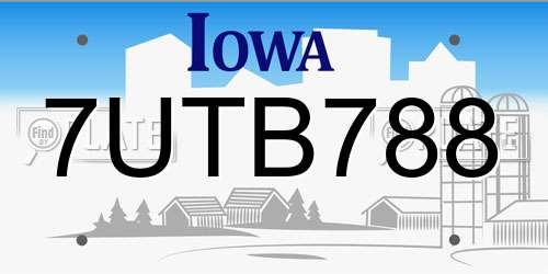 7UTB788 Iowa License Plate