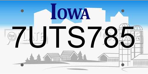7UTS785 Iowa License Plate